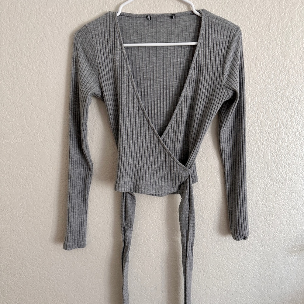 ZARA GREY KNIT TIE TOP MEDIUM NWOT SWEATER